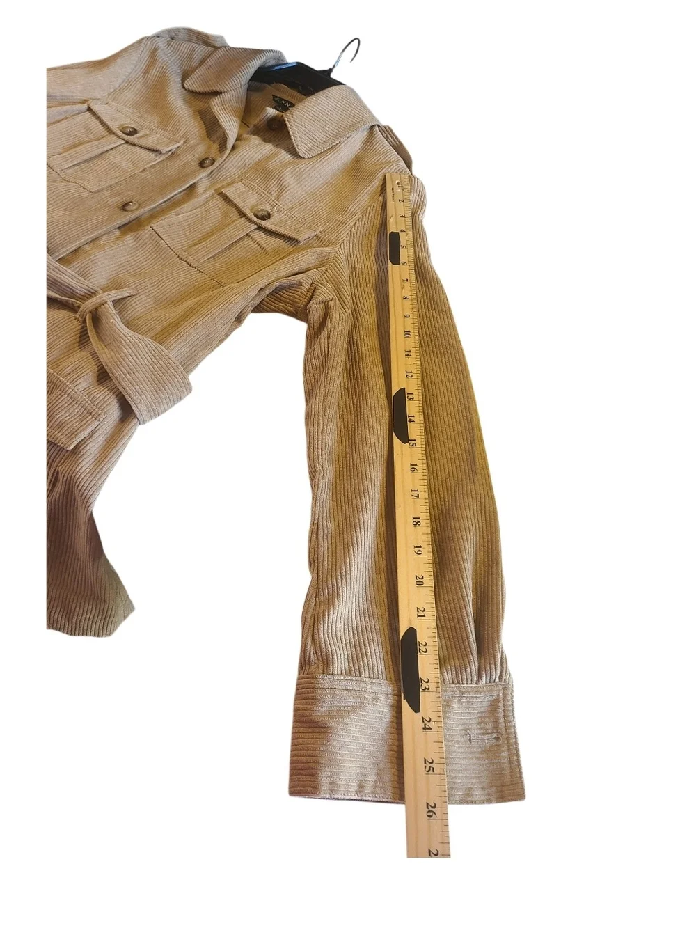 J.NNA Tan Corduroy Belted Utility Jacket Safari Cargo Trench Coat Size Large